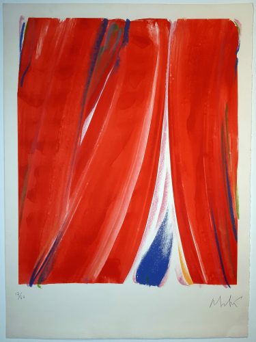 Olivier Debré, Le Rideau Rouge, lithographie originale signée et justifiée (17/60) au crayon par l'artiste, 76 x 56 cm, 1987