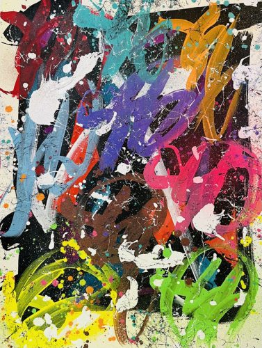 JonOne, gouache, encre et bombe aérosol sur papier, 76 x 57,5 cm, 2022