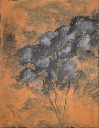 Jean-Gilles Badaire, L'or de l'ombre, technique mixte sur toile, 65 x 50 cm, 2021