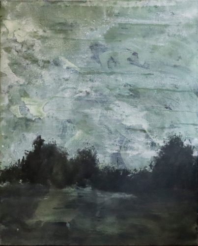Jean-Gilles Badaire, Au delà des arbres, technique mixte sur toile, 100 x 81 cm, 2021