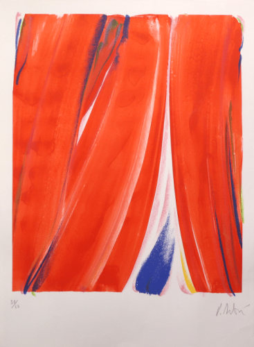 Le Rideau Rouge, lithographie originale signée et justifiée (17/60) au crayon par l'artiste, 76 x 56 cm, 1987