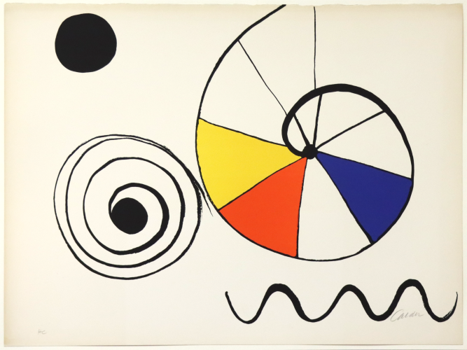 Alexander Calder, Spirale multicolore, lithographie en couleurs signée et justifiée HC par l'artiste, 58.5 x 78 cm, 1969