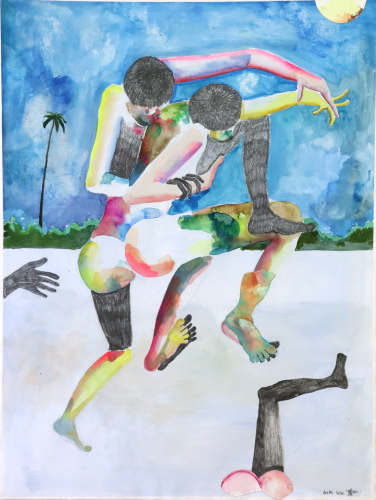 Marie-Anita Gaube, Étude danse amoureuse, technique mixte sur papier, 80 x 60 cm, 2020