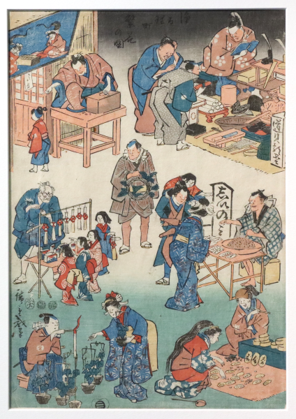 Personnages de théâtre, gravure sur bois nishiki-e au format oban tate-e, 1852