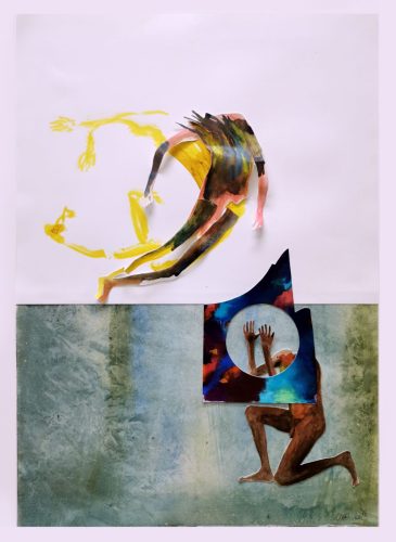 Marie-Anita Gaube, Attraction, 63 x 45 cm, techniques mixtes sur papier, 2023
