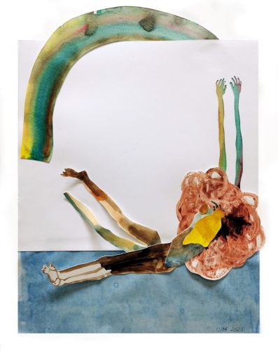 Marie-Anita Gaube, Icare, 45 x 34 cm, techniques mixtes sur papier, 2023