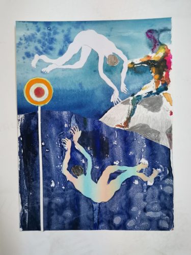 Marie-Anita Gaube, Étude (hobby du journal) le reflet, 23 x 17 cm, techniques mixtes sur papier, 2023